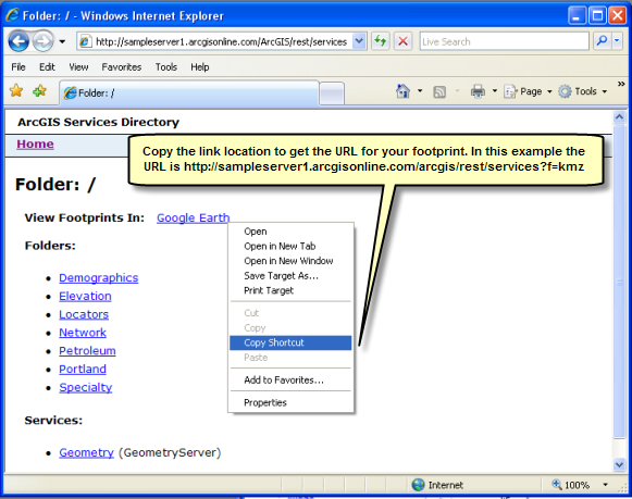 Capturing the footprints URL