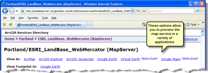 Viewing options for map services